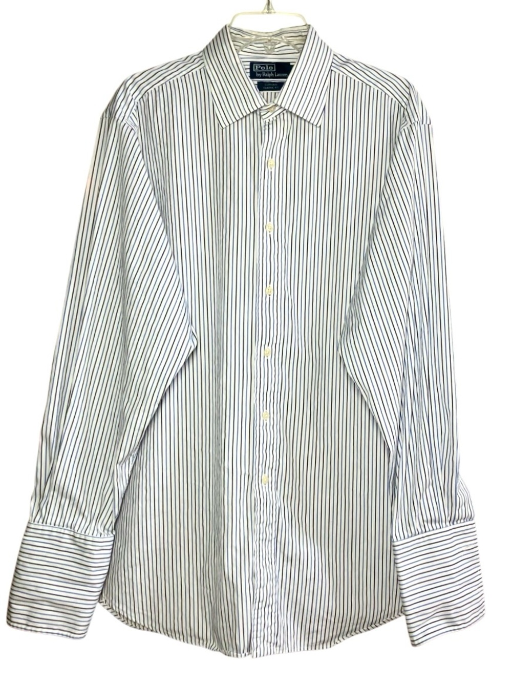 Polo Ralph Lauren French Cuff Striped Dress Shirt in White/Blue Men’s 17 1/2-35